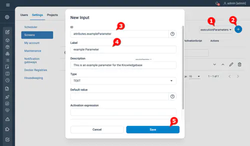 Screenshot showing how to create an execution parameter