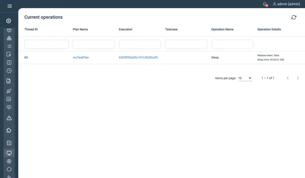 Screenshot of current operations