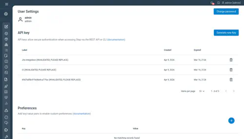Invalidated tokens screenshot