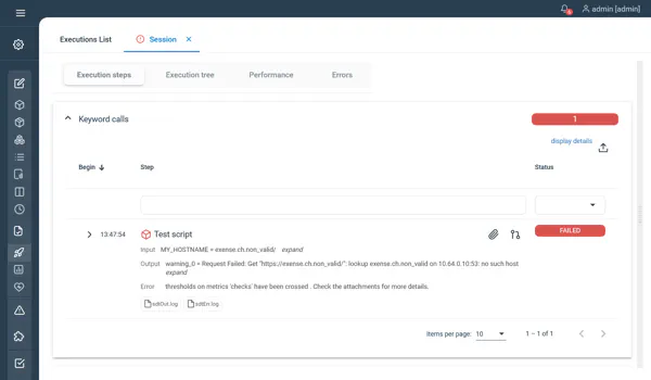 Execution of a Grafana k6 Keyword with a MY_HOSTNAME input