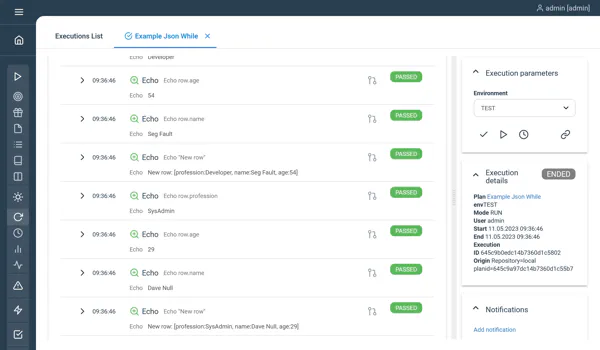 While - Json - Result of an execution